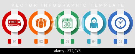Business flat design icon set, miscellaneous icons such as free delivery, calendar, clock and call center, vector infographic template, web buttons co Stock Vector