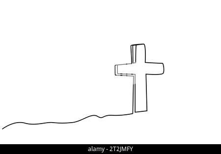 tombstone grave hill christian pray lifestyle line art design Stock Vector