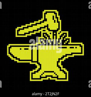 Linear icon, hammer hits the anvil. Blacksmith craft, production of metal products. Simple black and white vector isolated on white background Stock Vector