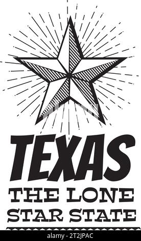 Texas - The Lone Star State Black and White Design. Vector Illustration. Stock Vector