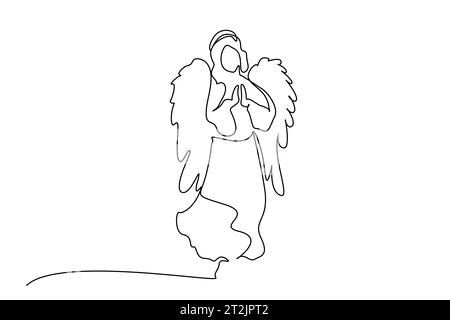 angel woman wing prayer line art design Stock Vector