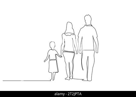 mother father daughter son family walking outside together lifestyle line art design Stock Vector