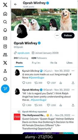 'X' - formerly Twitter - page (Oct 2023) of Oprah Winfrey Stock Photo