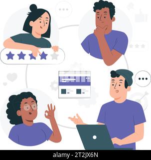 Listen to team feedback to improve work quality, communication skill or client relationship, ask and answer question for idea development concept. Stock Vector