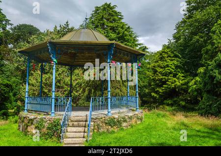 Saintfield, County Down, Northern Ireland, July 16 2023 - The blue bandstand in the grounds of Rowallane Gardens, Saintfield Stock Photo