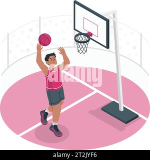 Running basketball player with ball, cartoon vector illustration. Stock Vector