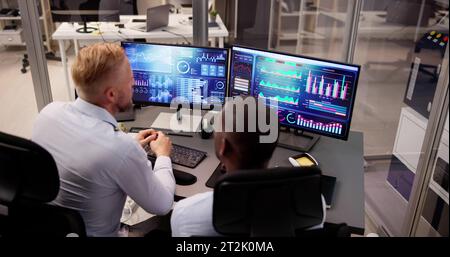 African American Data Analyst Using Data Analytics KPI Dashboard Stock Photo