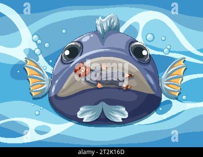 Jonah's underwater escape from the big fish in a religious Bible story Stock Vector