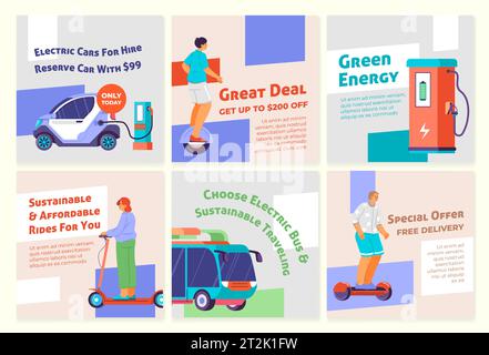 Network post collection for electric vehicle ad Stock Vector