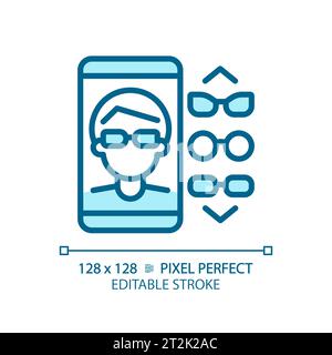 2D customizable simple thin linear blue eyeglasses app icon Stock Vector