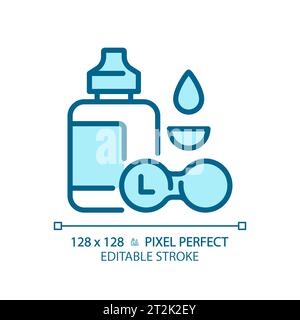 2D customizable thin linear blue contact lens solution icon Stock Vector