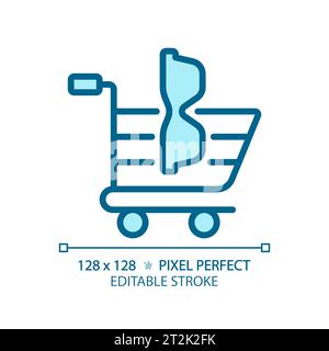 2D thin linear blue eyeglasses with shopping cart icon Stock Vector