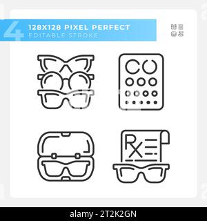 2D customizable pixel perfect black eye care icons Stock Vector