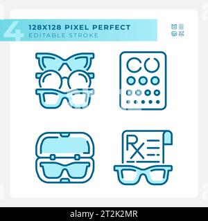 2D customizable pixel perfect blue eye care icons Stock Vector