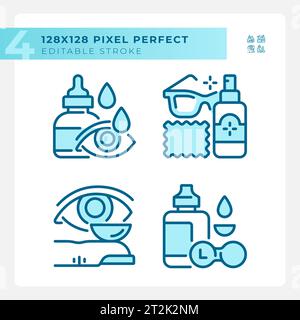 Set of customizable pixel perfect blue eye care icons Stock Vector