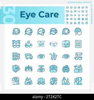 Customizable pixel perfect eye care linear icons set Stock Vector