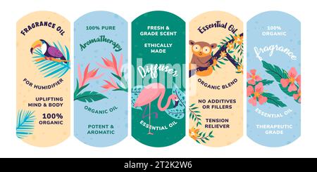 Sticker set for fragrance oil package decoration Stock Vector