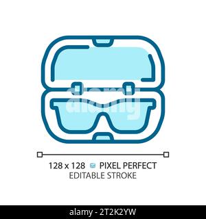 2D customizable simple thin linear blue eyeglasses case icon Stock Vector