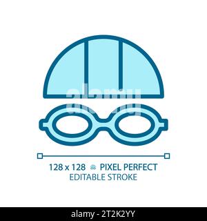 2D customizable thin linear blue swimming goggles icon Stock Vector