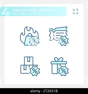 Pixel perfect blue discounts icons set Stock Vector