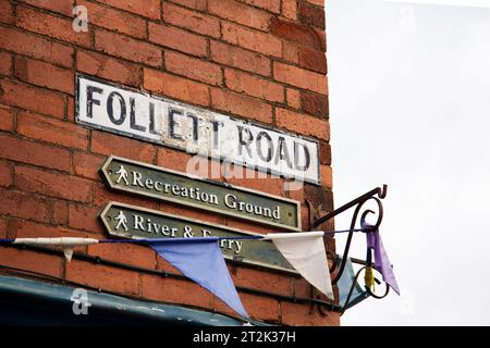 Follett Road sign in Topsham Stock Photo