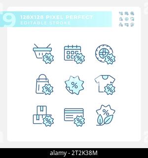 2D editable pixel perfect blue discounts icons Stock Vector