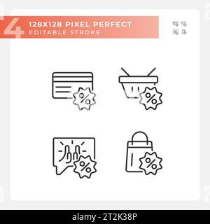 2D editable pixel perfect black discounts icons Stock Vector