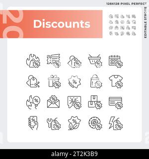 Editable pixel perfect black discounts icons set Stock Vector