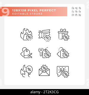 Set of editable pixel perfect black discounts icons Stock Vector