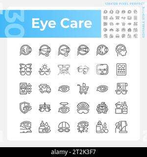 Customizable pixel perfect eye care linear icons set Stock Vector