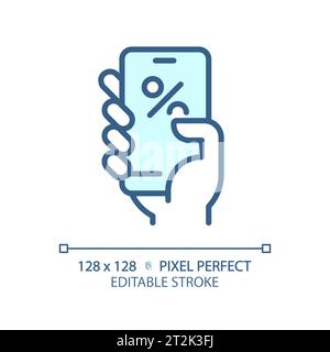 2D customizable simple thin linear blue online discount icon Stock Vector