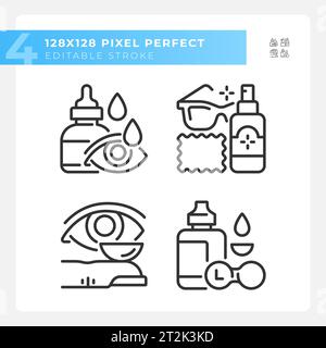 Set of customizable pixel perfect black eye care icons Stock Vector