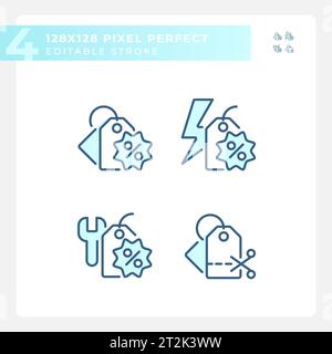 Editable blue simple discounts icons collection Stock Vector