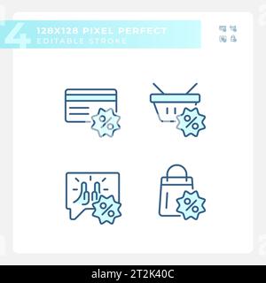 2D editable pixel perfect blue discounts icons Stock Vector