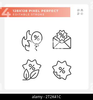 2D editable pixel perfect discounts icons set Stock Vector