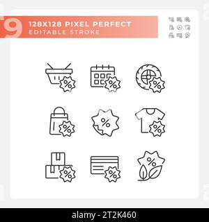 2D editable pixel perfect black discounts icons Stock Vector