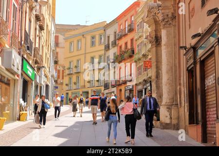 May 25 2023 - Cagliari, Sardinia in Italy: People enjoy the the old town on a summer day Stock Photo