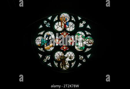 Liverpool, England - Oct 07, 2023 - Silhouette of Stained glass window, Pattern of Medieval gothic rose window in Liverpool cathedral, Inside view, Sp Stock Photo