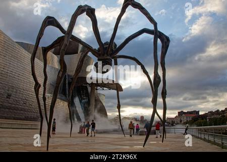 BILBAO, SPAIN, September 26, 2023 : Maman is a bronze, stainless steel, and marble sculpture which depicts a spider, by the artist Louise Bourgeois st Stock Photo