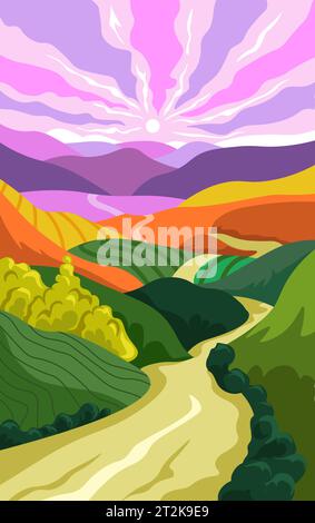Beautiful rural landscape view. Vector illustration Stock Vector Image ...