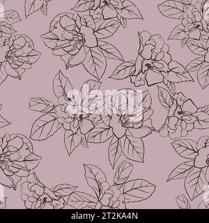Vector seamless background with outline of stylized roses. Beautiful floral background. Stock Vector
