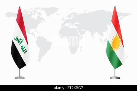 Iraq and Kurdistan flags for official meeting against background of world map. Stock Vector