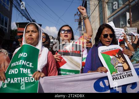 Kathmandu, NE, Nepal. 20th Oct, 2023. Activists participate in a protest demanding Israel stop the war in Gaza and free Palestine, near the Israeli Embassy in Kathmandu, Nepal on October 20, 2023. (Credit Image: © Aryan Dhimal/ZUMA Press Wire) EDITORIAL USAGE ONLY! Not for Commercial USAGE! Stock Photo