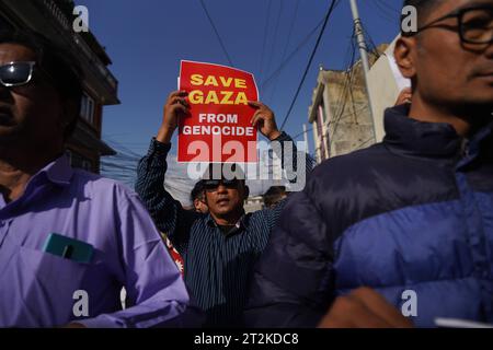 Kathmandu, NE, Nepal. 20th Oct, 2023. Activists participate in a protest demanding Israel stop the war in Gaza and free Palestine, near the Israeli Embassy in Kathmandu, Nepal on October 20, 2023. (Credit Image: © Aryan Dhimal/ZUMA Press Wire) EDITORIAL USAGE ONLY! Not for Commercial USAGE! Stock Photo