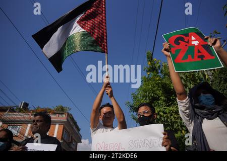 Kathmandu, NE, Nepal. 20th Oct, 2023. Activists participate in a protest demanding Israel stop the war in Gaza and free Palestine, near the Israeli Embassy in Kathmandu, Nepal on October 20, 2023. (Credit Image: © Aryan Dhimal/ZUMA Press Wire) EDITORIAL USAGE ONLY! Not for Commercial USAGE! Stock Photo