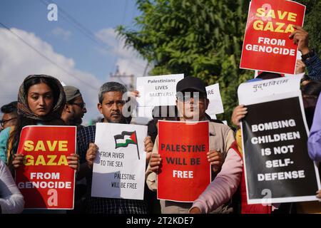 Kathmandu, NE, Nepal. 20th Oct, 2023. Activists participate in a protest demanding Israel stop the war in Gaza and free Palestine, near the Israeli Embassy in Kathmandu, Nepal on October 20, 2023. (Credit Image: © Aryan Dhimal/ZUMA Press Wire) EDITORIAL USAGE ONLY! Not for Commercial USAGE! Stock Photo