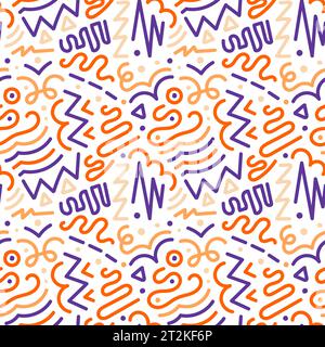 Colorful squiggle halloween party seamless pattern. Cute scary elements. doodle background illustration of autumn celebration decoration and childish Stock Vector