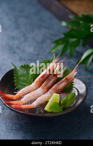 Fresh sweet shrimp sashimi caught in Hokkaido, Japan Stock Photo