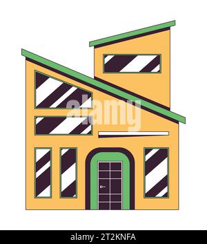 Modern house with sloped roof 2D linear cartoon object Stock Vector