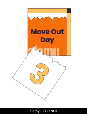 Tear off calendar moving out day 2D linear cartoon object Stock Vector